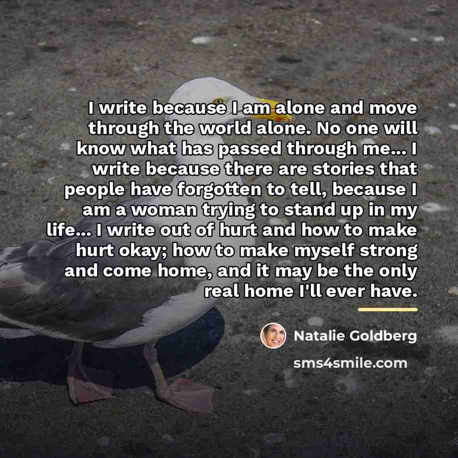 “I write because I am alone and move through the…” quote by Natalie Goldberg