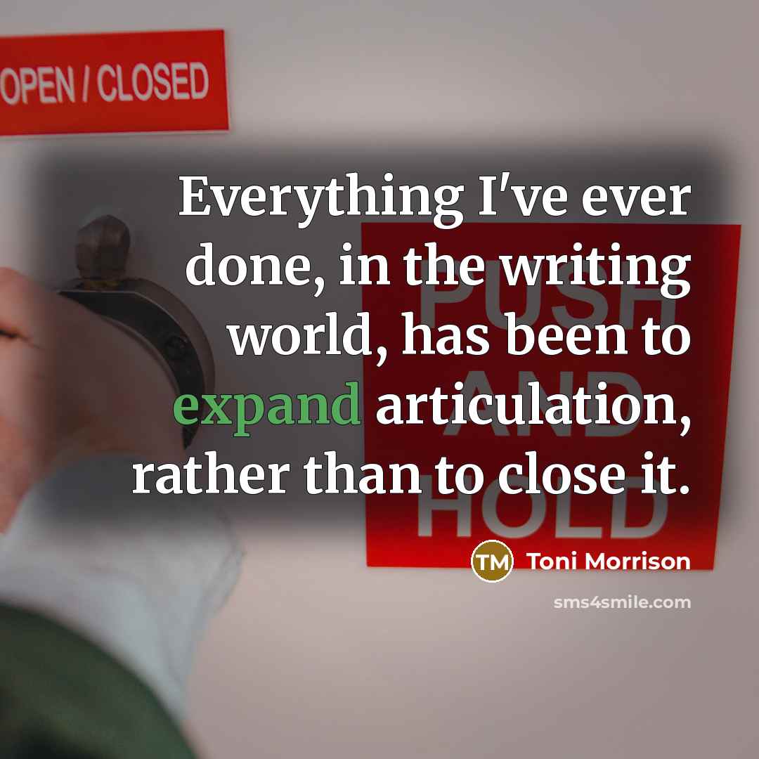 “Everything I've ever done, in the writing world, has been to expand articulation, rather than to close it.” quote by Toni Morrison