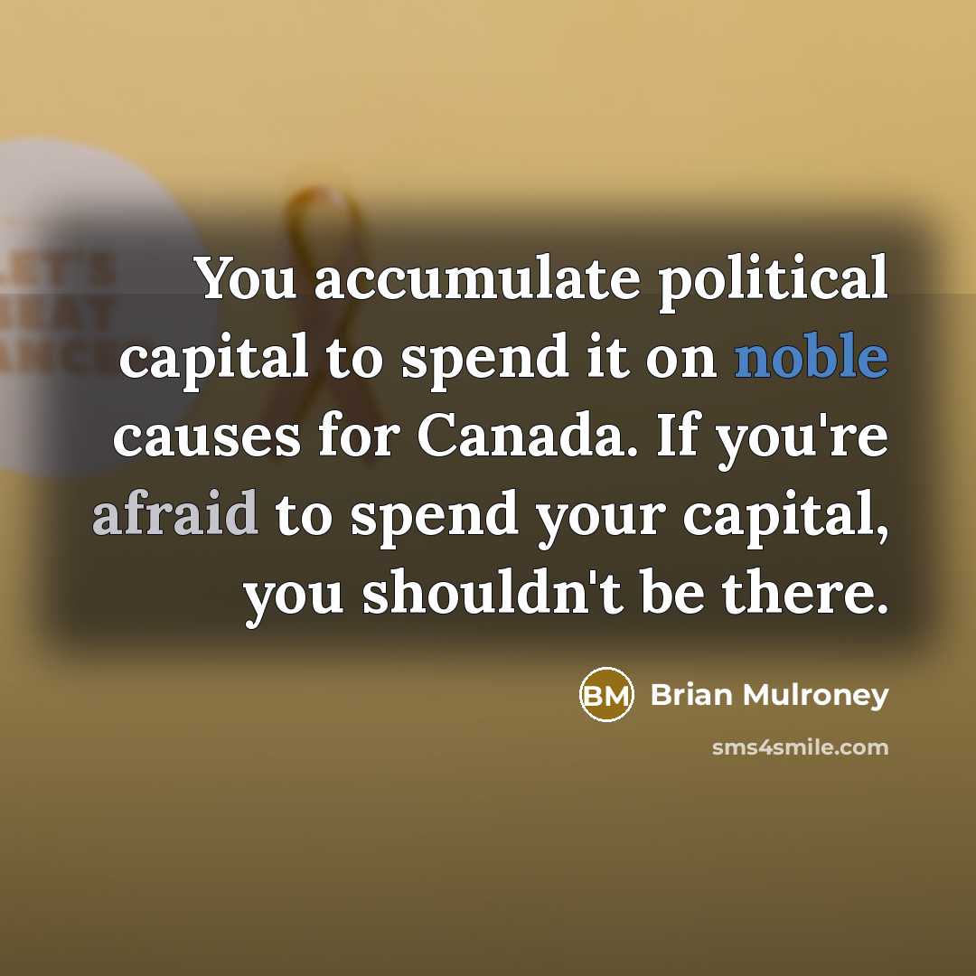 “You accumulate political capital to spend it on noble causes…” quote by Brian Mulroney