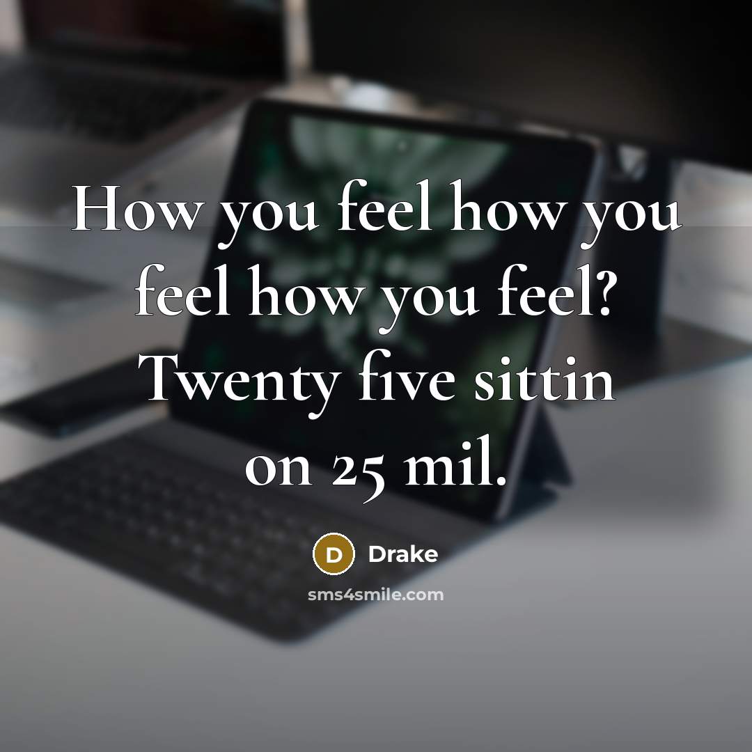 “How you feel how you feel how you feel? Twenty five sittin on 25 mil.” quote by Drake