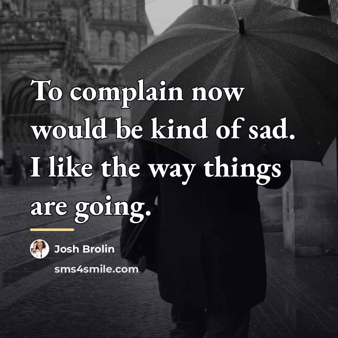 “To complain now would be kind of sad. I like…” quote by Josh Brolin