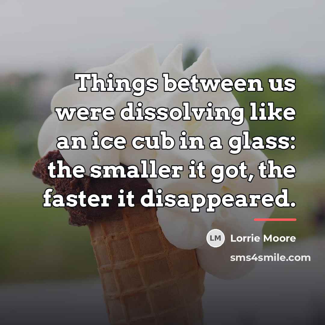 “Things between us were dissolving like an ice cub in…” quote by Lorrie Moore