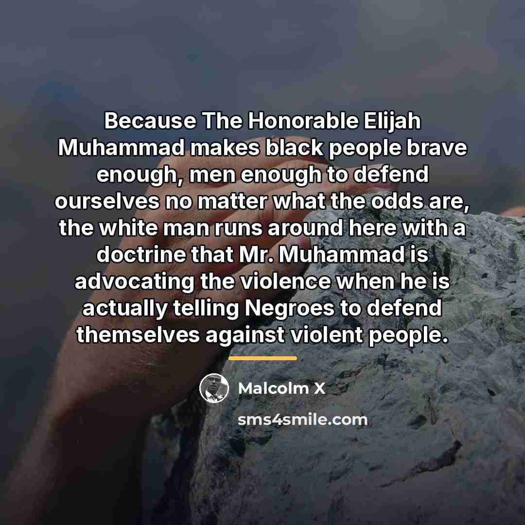 “Because The Honorable Elijah Muhammad makes black people brave enough,…” quote by Malcolm X