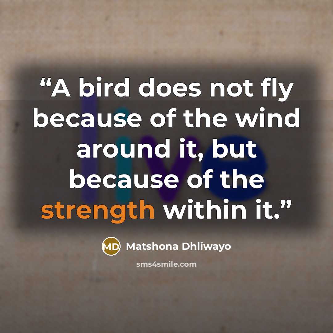 “A bird does not fly because of the wind around it, but because of the strength within it.” quote by Matshona Dhliwayo