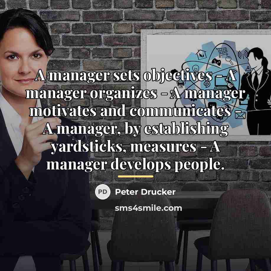 “A manager sets objectives - A manager organizes - A…” quote by Peter Drucker