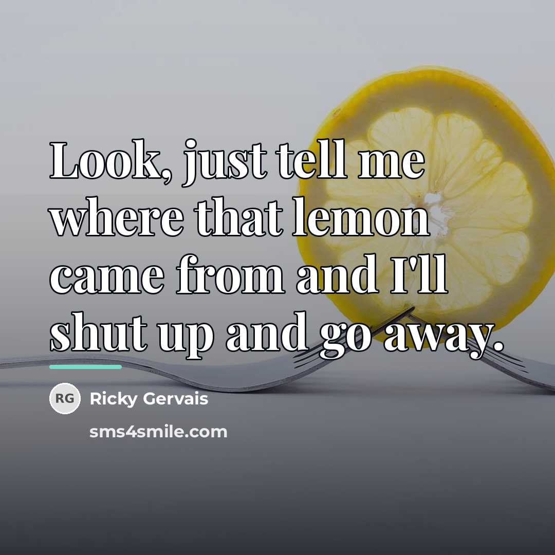 “Look, just tell me where that lemon came from and…” quote by Ricky Gervais