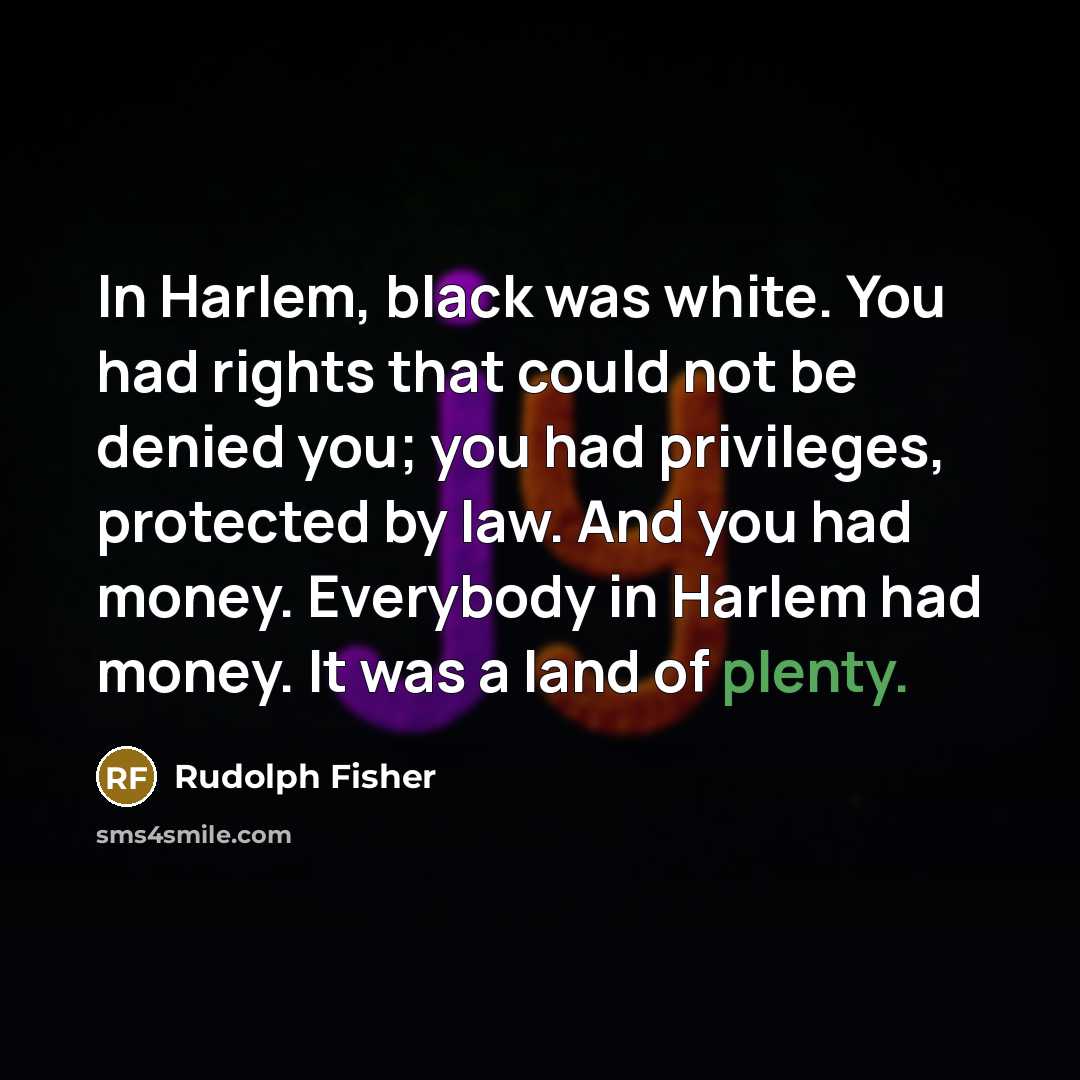“In Harlem, black was white. You had rights that could…” quote by Rudolph Fisher