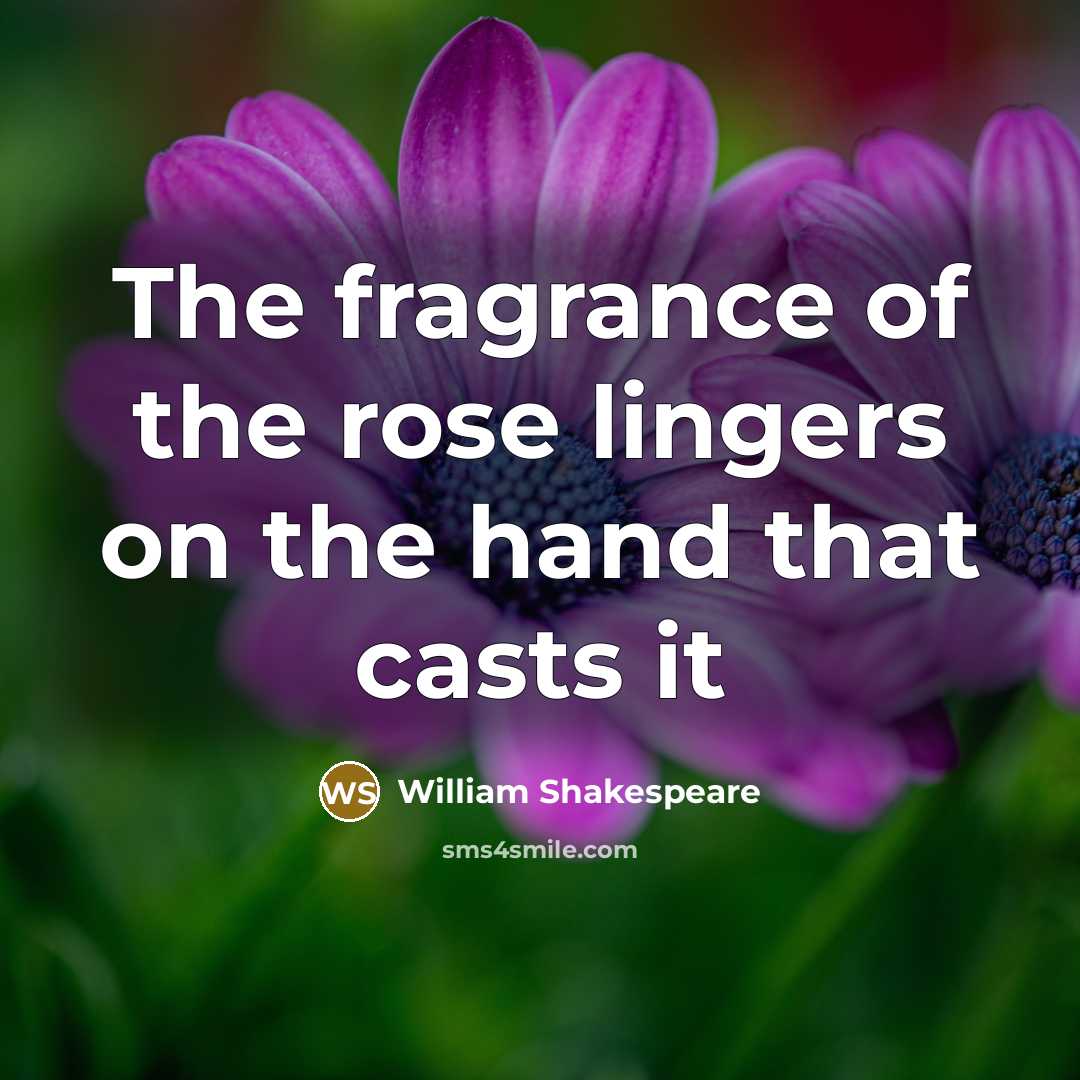 “The fragrance of the rose lingers on the hand that…” quote by William Shakespeare