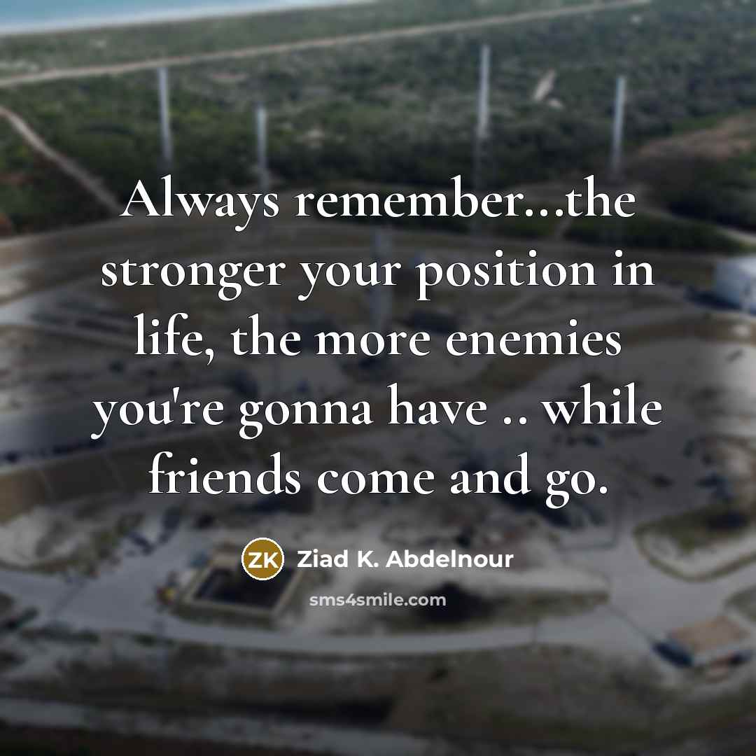 “Always remember...the stronger your position in life, the more enemies…” quote by Ziad K. Abdelnour
