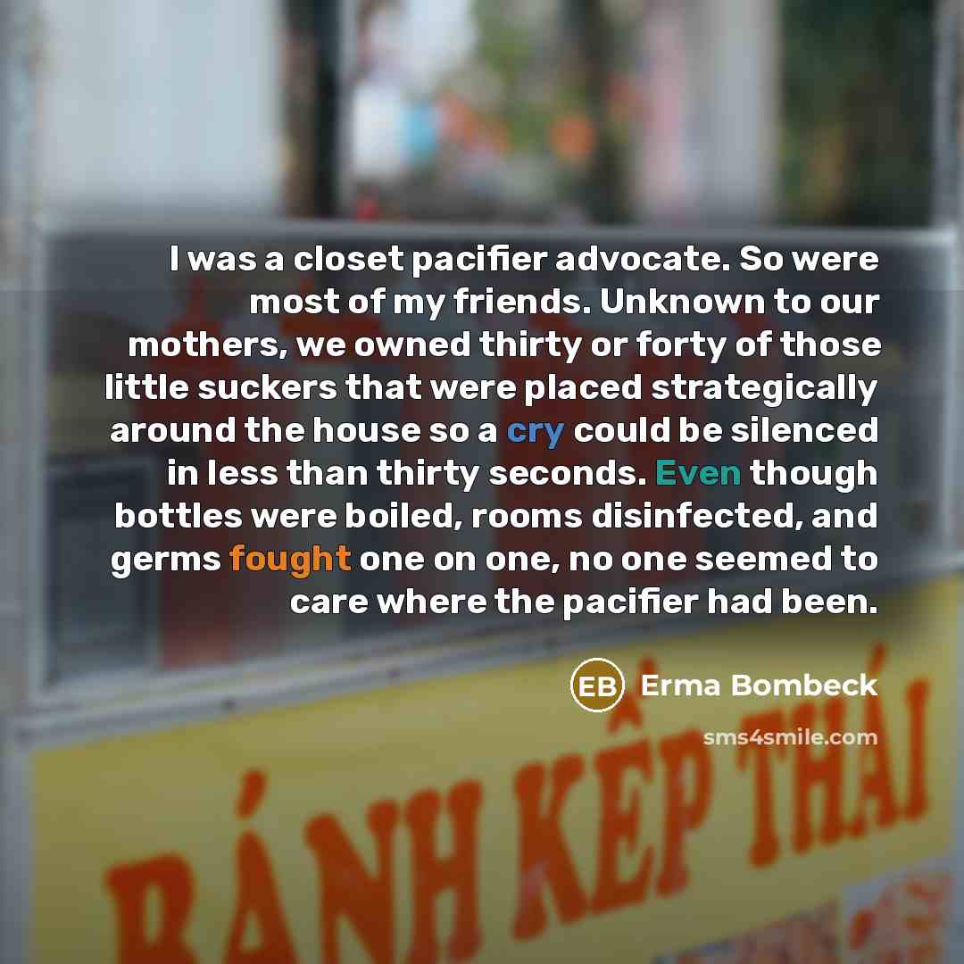 “I was a closet pacifier advocate. So were most of…” quote by Erma Bombeck