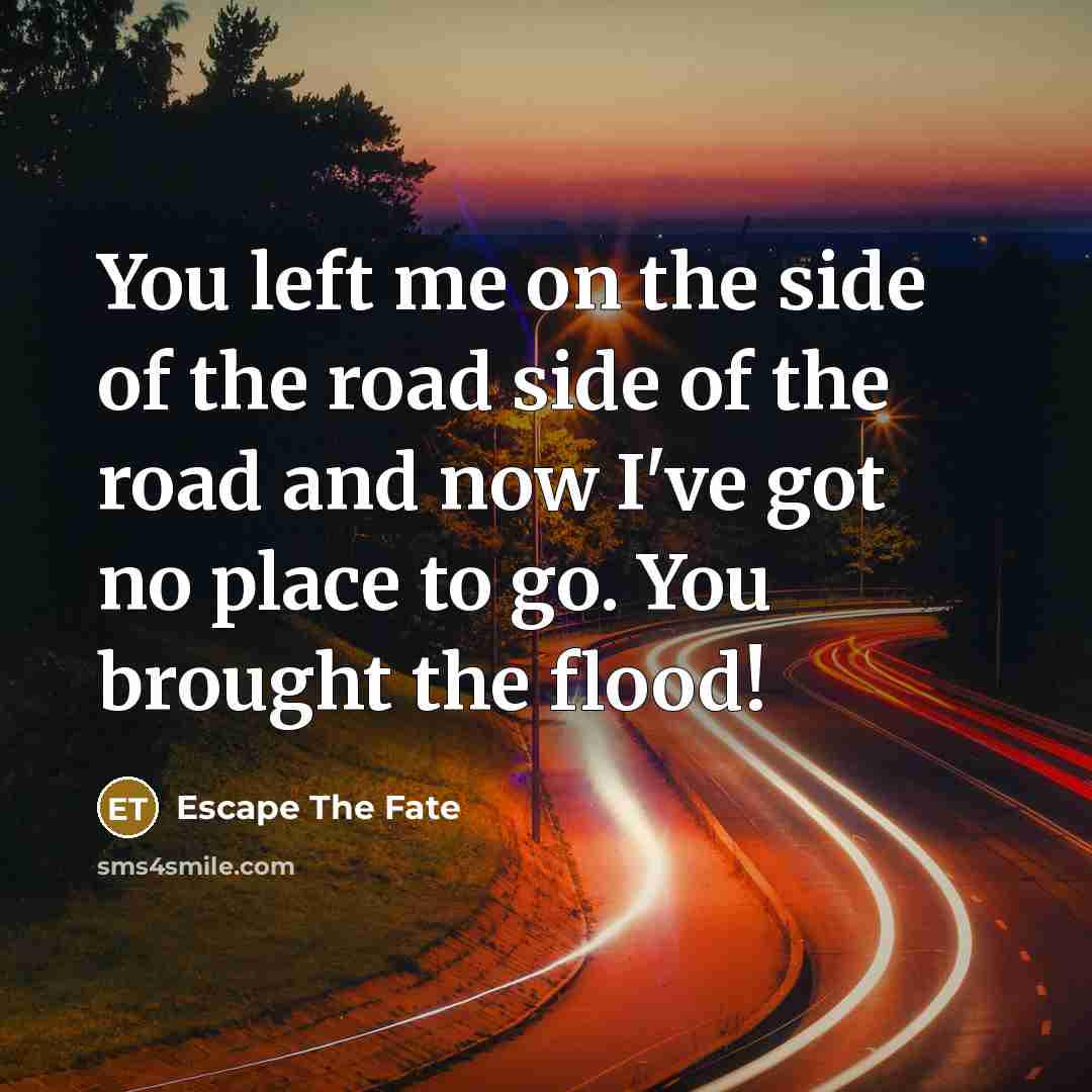 “You left me on the side of the road side of the road and now I've got no place to go. You brought the flood!” quote by Escape The Fate