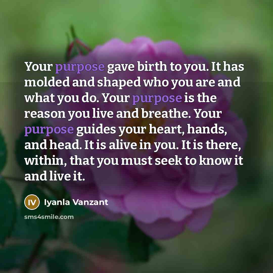 “Your purpose gave birth to you. It has molded and…” quote by Iyanla Vanzant