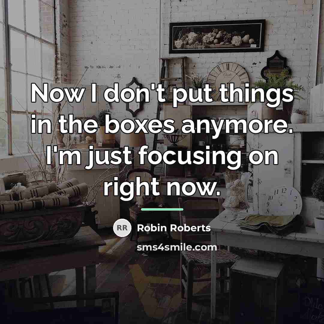 “Now I don't put things in the boxes anymore. I'm…” quote by Robin Roberts