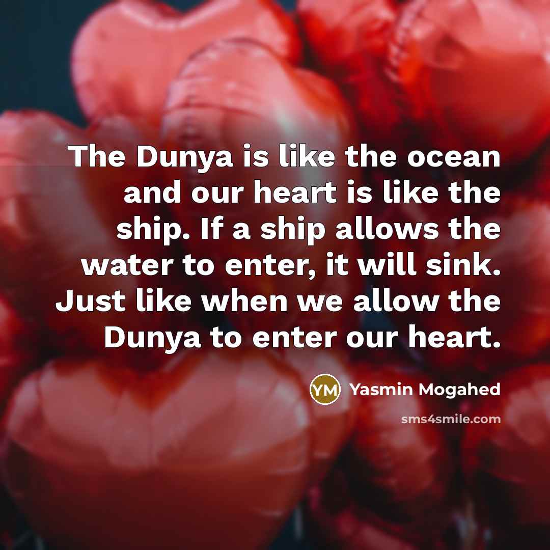 “The Dunya is like the ocean and our heart is…” quote by Yasmin Mogahed