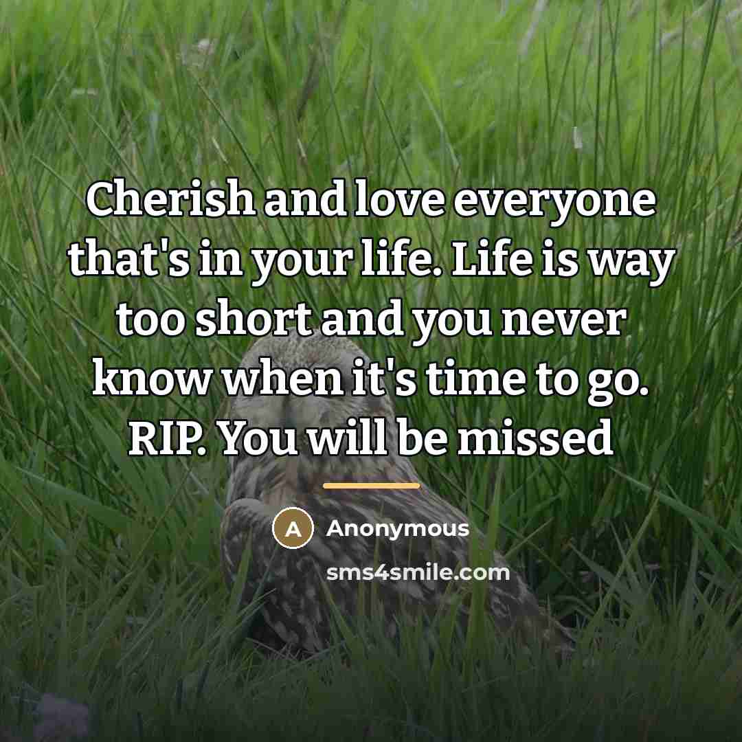“Cherish and love everyone that's in your life. Life is…” quote by Anonymous