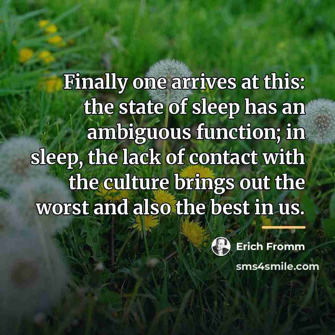 “Finally one arrives at this: the state of sleep has…” quote by Erich Fromm