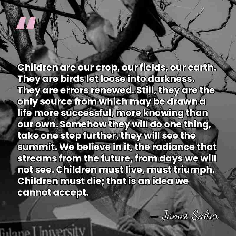 Children are our crop, our fields, our earth. They are birds let&hellip; - James Salter