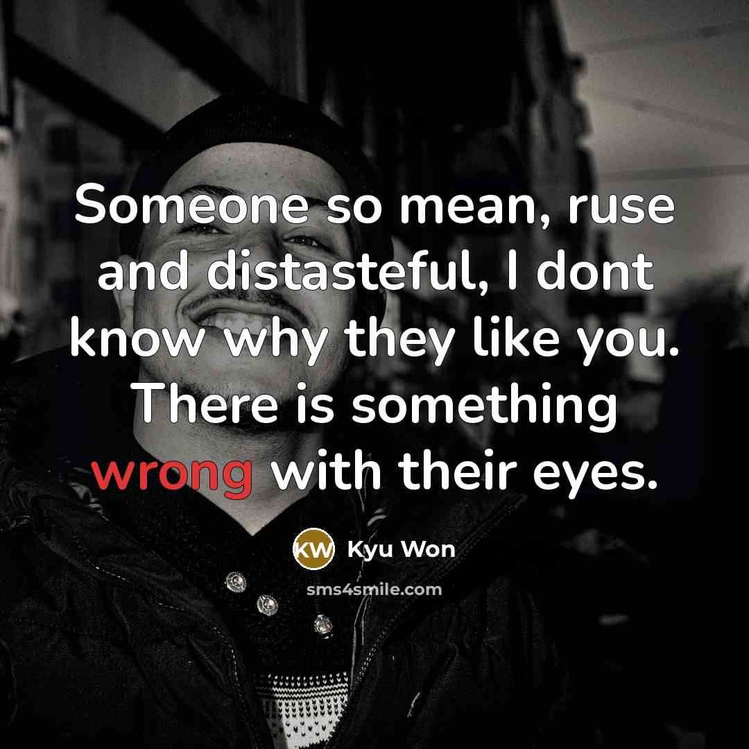 “Someone so mean, ruse and distasteful, I dont know why they like you. There is something wrong with their eyes.” quote by Kyu Won