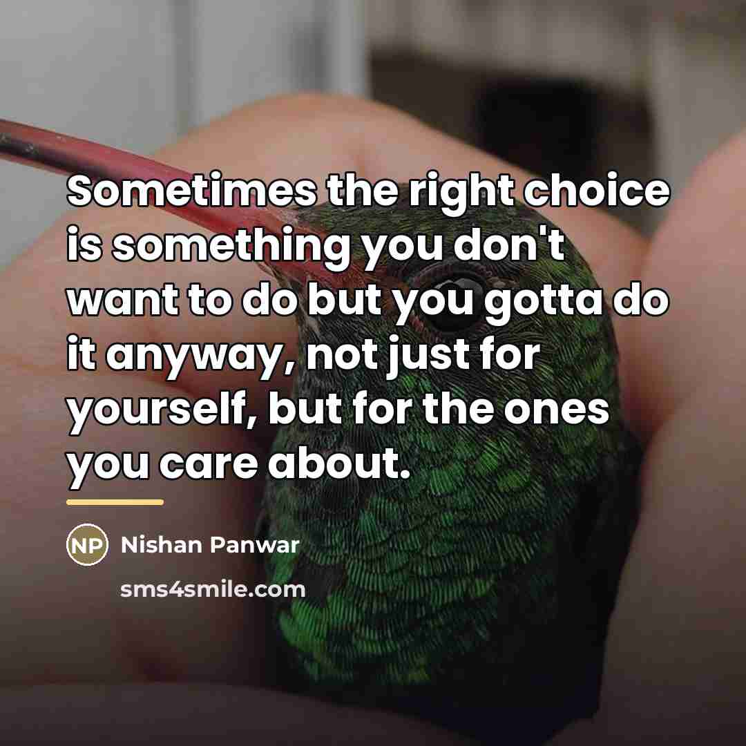 “Sometimes the right choice is something you don't want to…” quote by Nishan Panwar