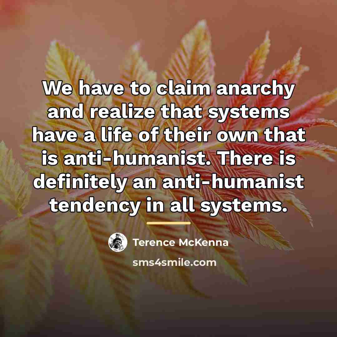 “We have to claim anarchy and realize that systems have…” quote by Terence McKenna