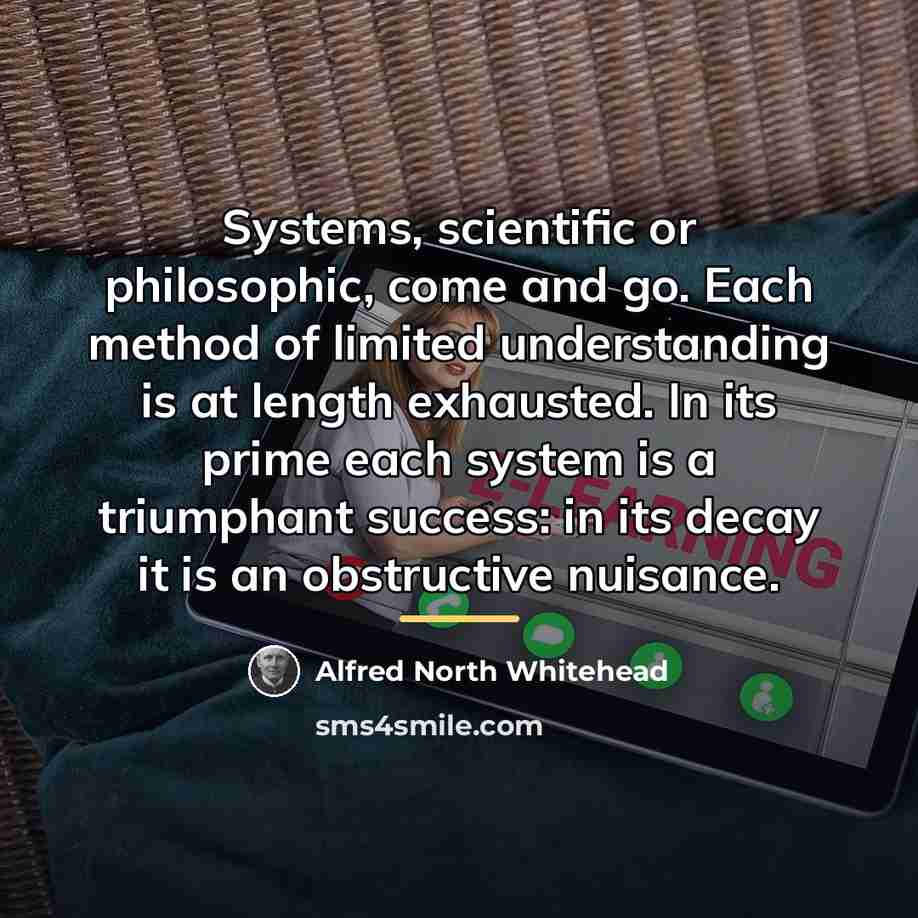 “Systems, scientific or philosophic, come and go. Each method of…” quote by Alfred North Whitehead