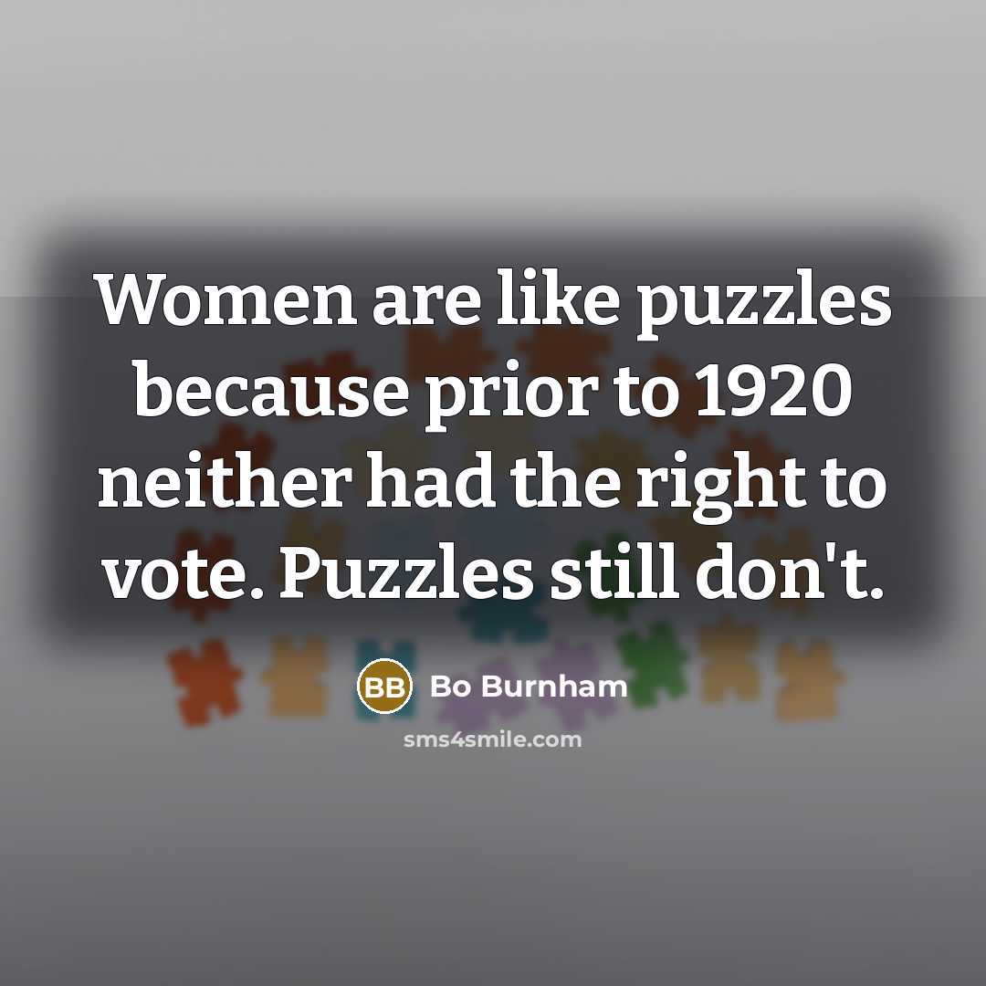 “Women are like puzzles because prior to 1920 neither had…” quote by Bo Burnham