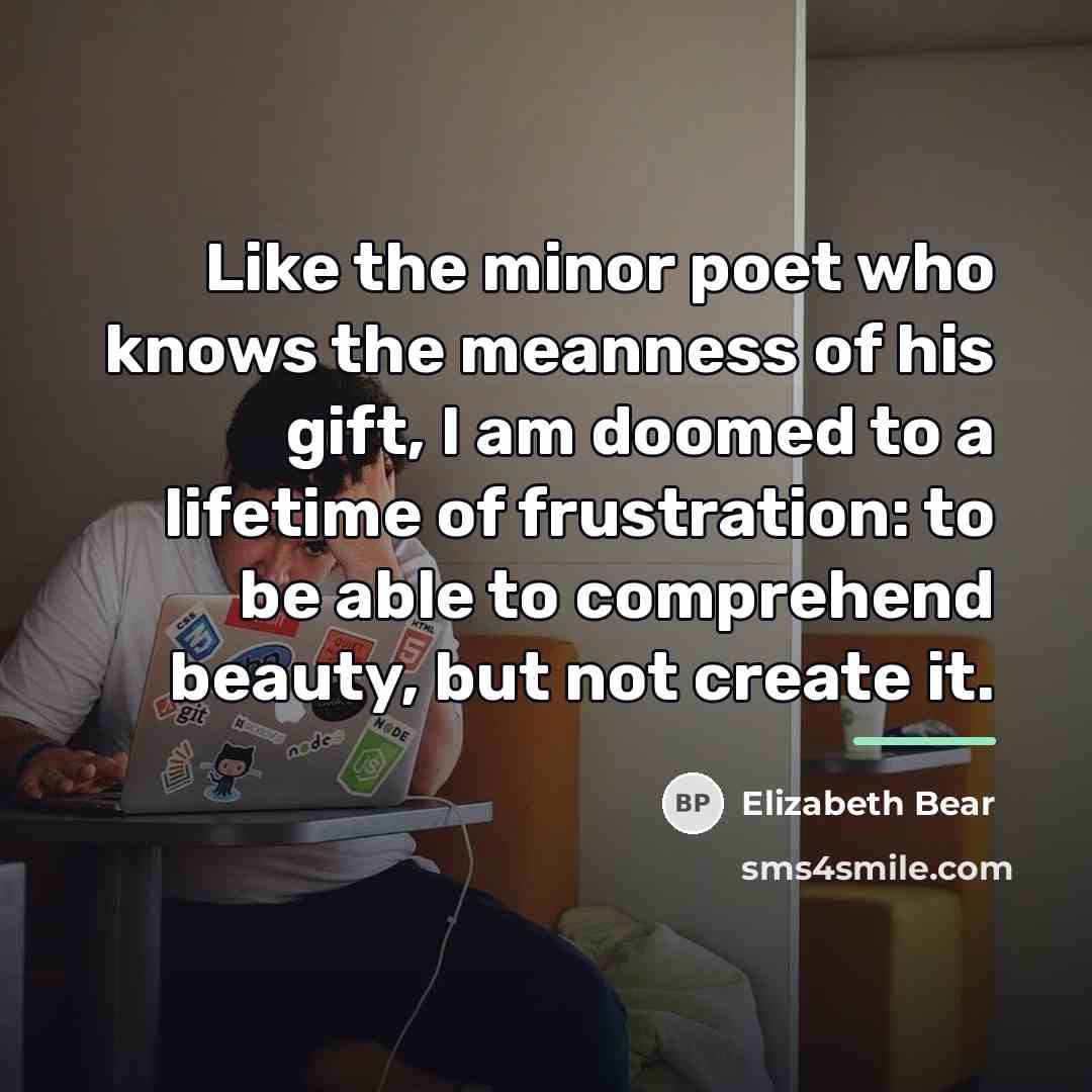 “Like the minor poet who knows the meanness of his…” quote by Elizabeth Bear