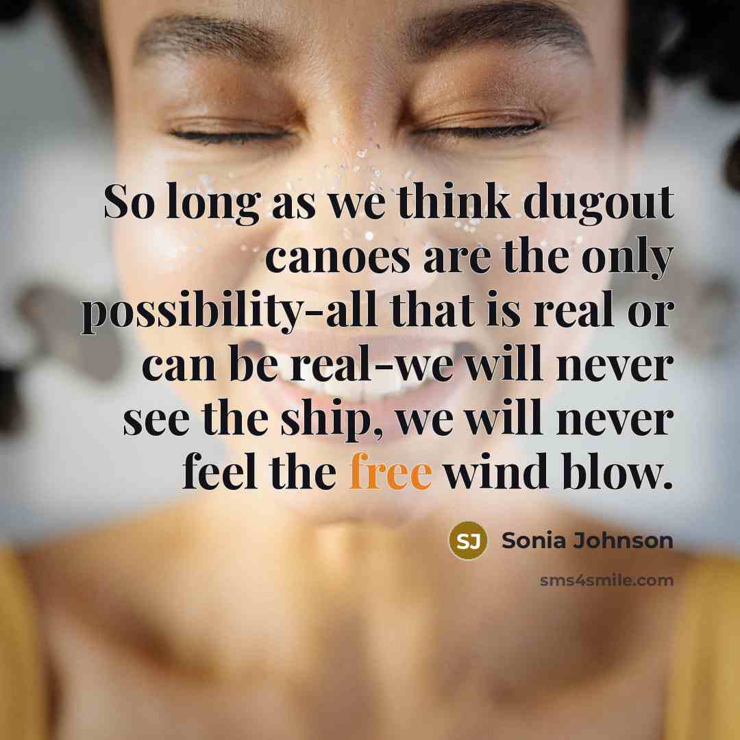“So long as we think dugout canoes are the only…” quote by Sonia Johnson