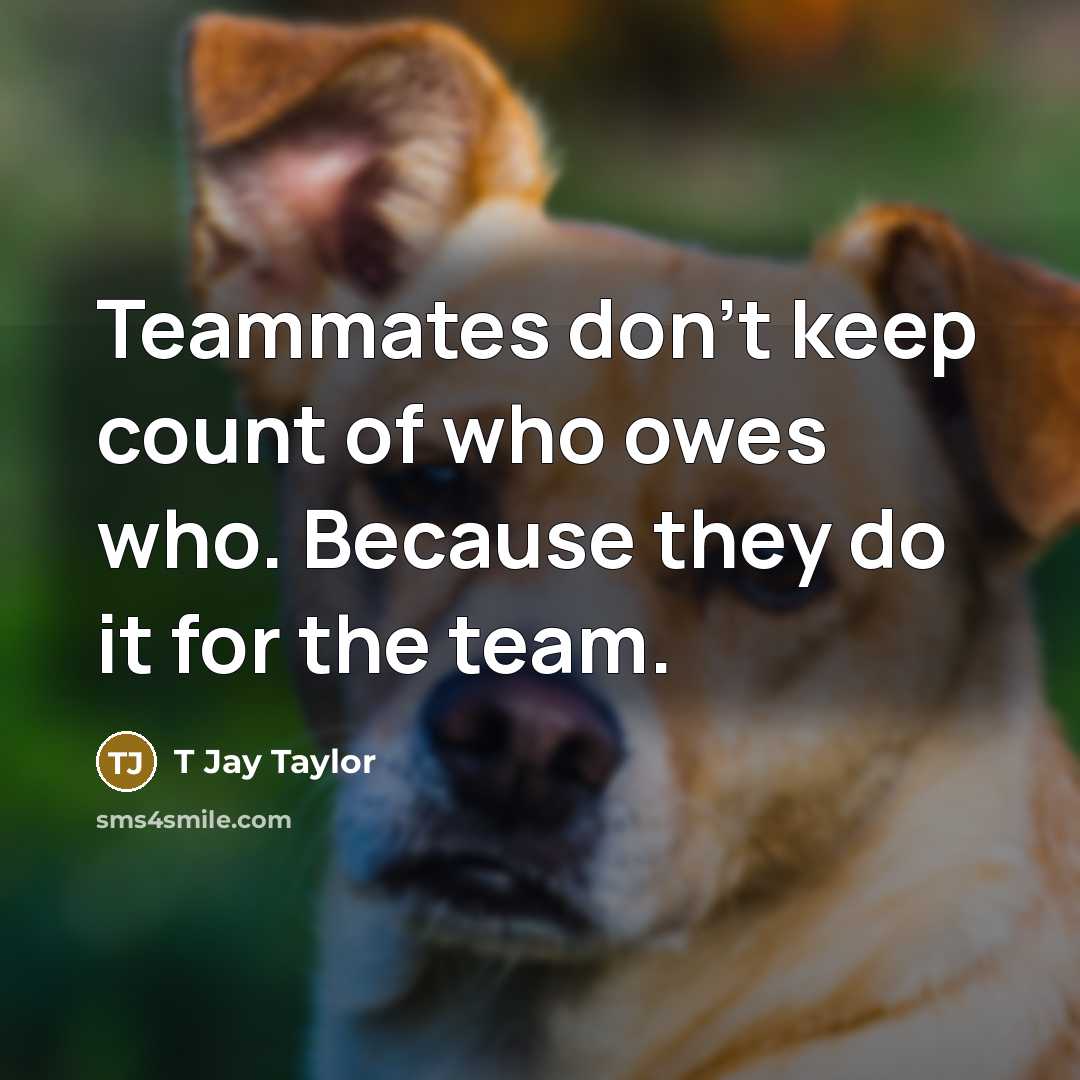 “Teammates don't keep count of who owes who. Because they…” quote by T Jay Taylor