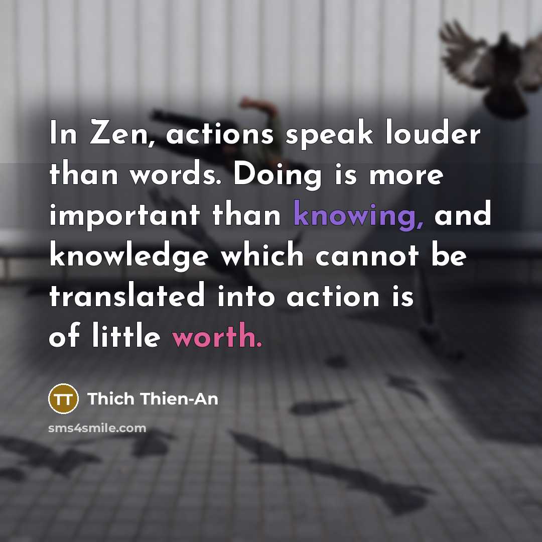 “In Zen, actions speak louder than words. Doing is more…” quote by Thich Thien-An