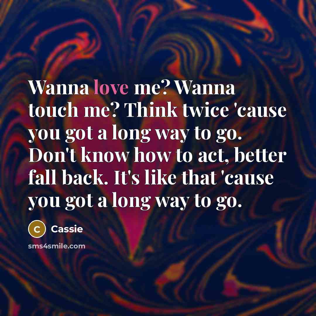 “Wanna love me? Wanna touch me? Think twice 'cause you…” quote by Cassie