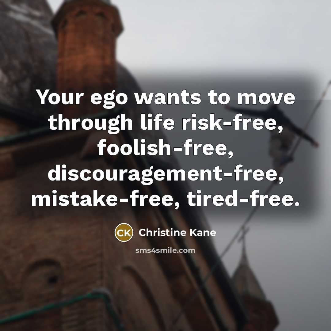 “Your ego wants to move through life risk-free, foolish-free, discouragement-free,…” quote by Christine Kane