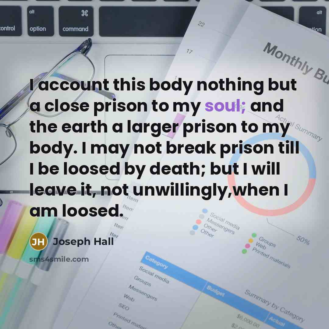 “I account this body nothing but a close prison to…” quote by Joseph Hall