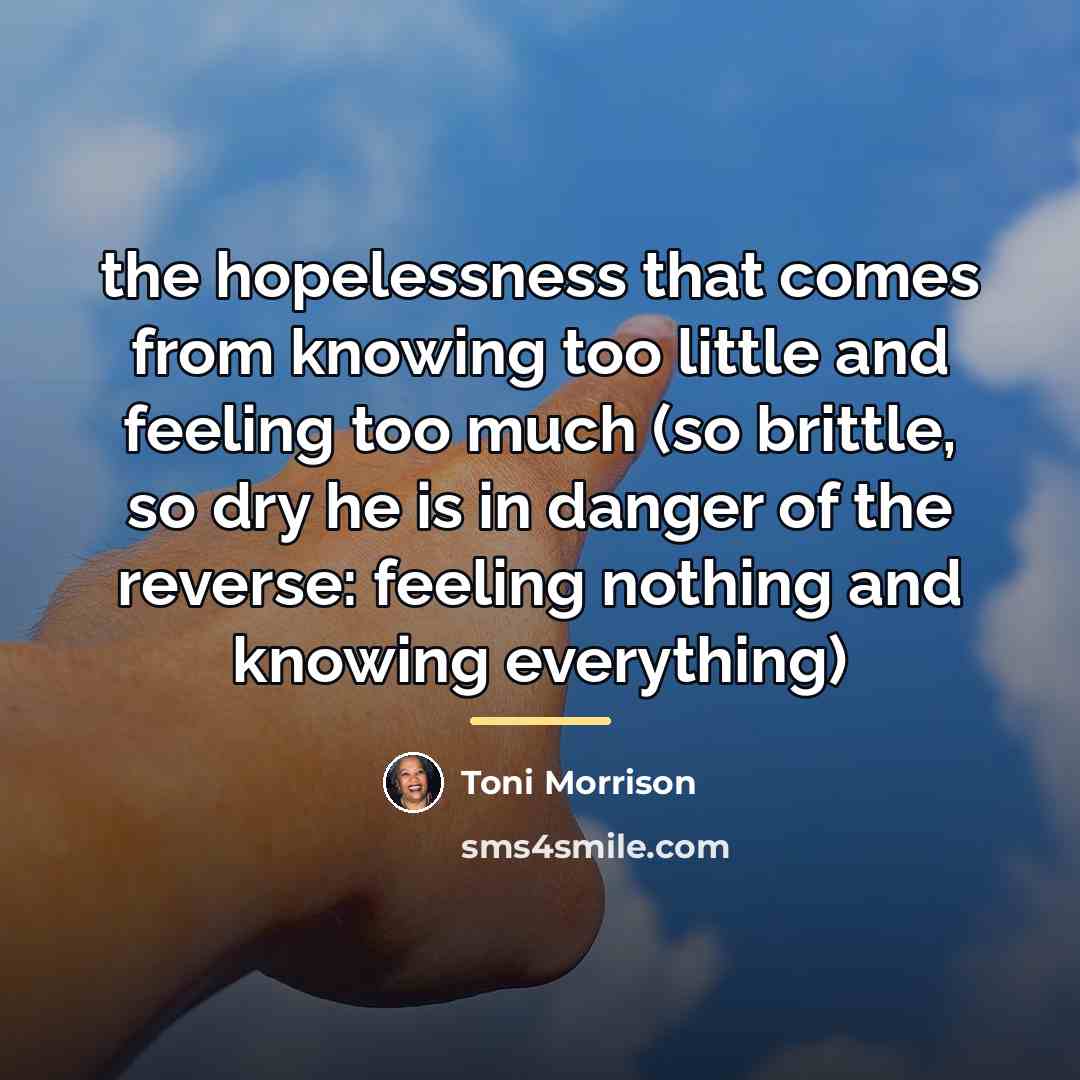 “the hopelessness that comes from knowing too little and feeling…” quote by Toni Morrison