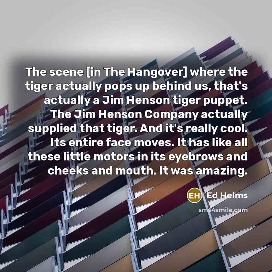“The scene [in The Hangover] where the tiger actually pops…” quote by Ed Helms