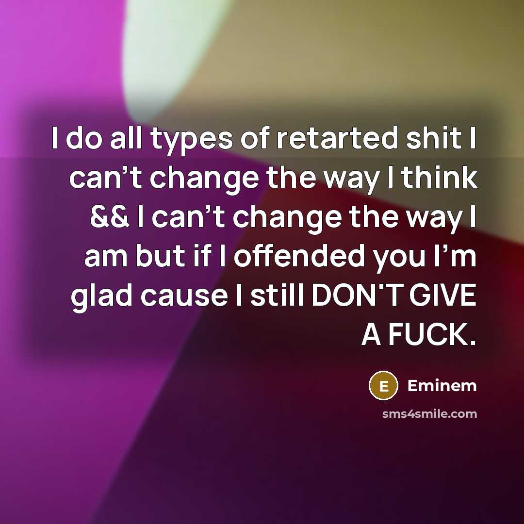 “I do all types of retarted shit I can't change…” quote by Eminem