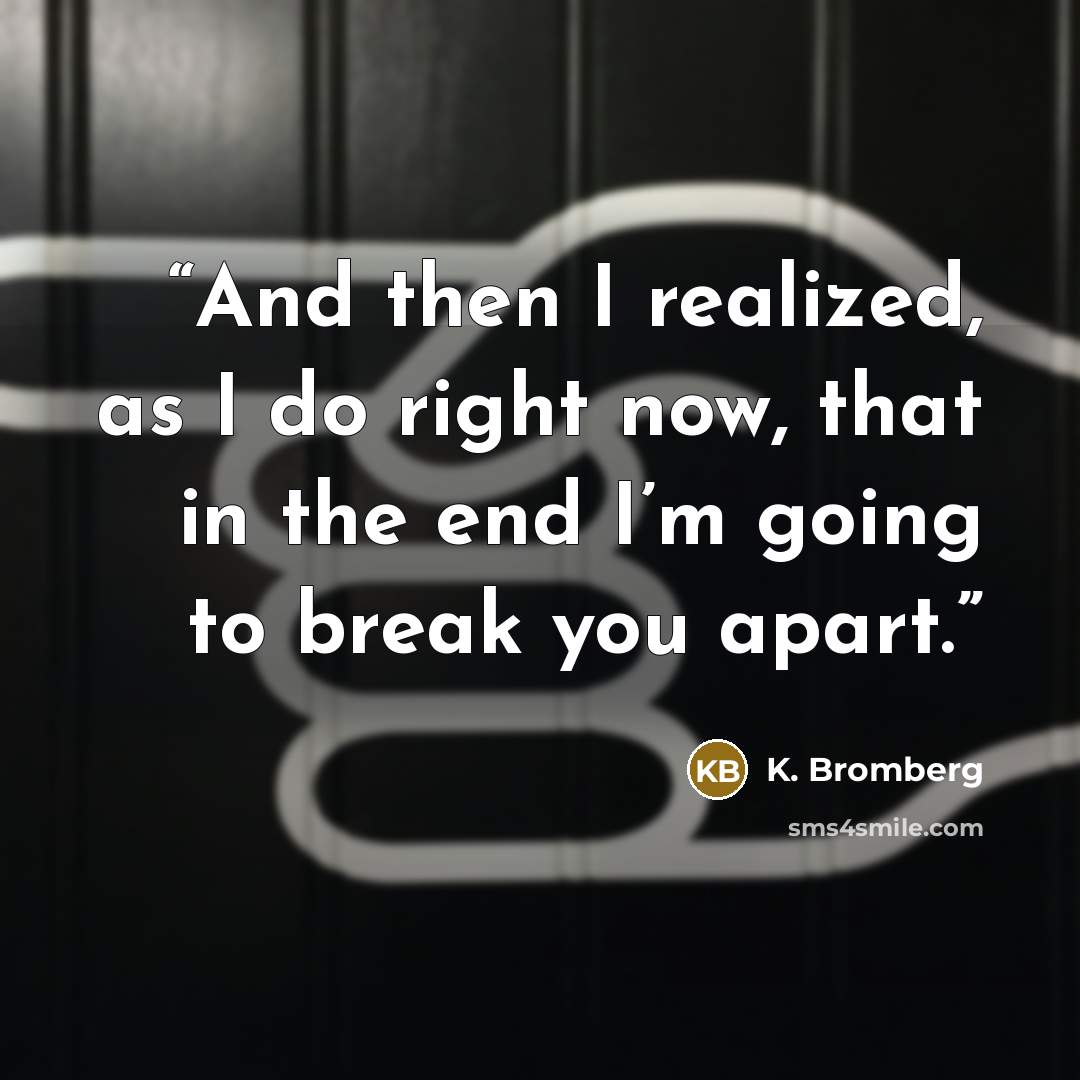 “And then I realized, as I do right now, that in the end I’m going to break you apart.” quote by K. Bromberg