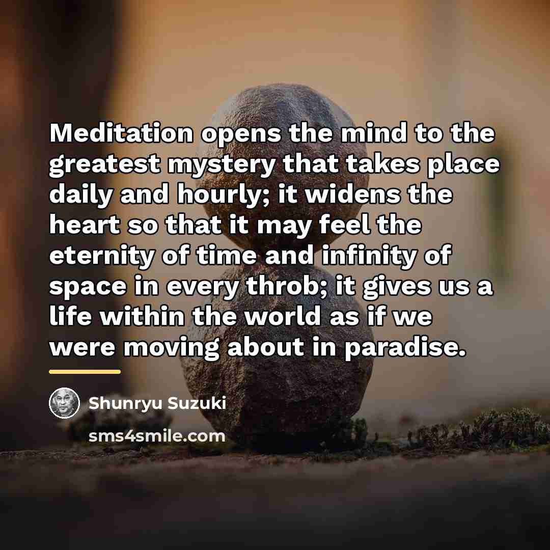“Meditation opens the mind to the greatest mystery that takes…” quote by Shunryu Suzuki