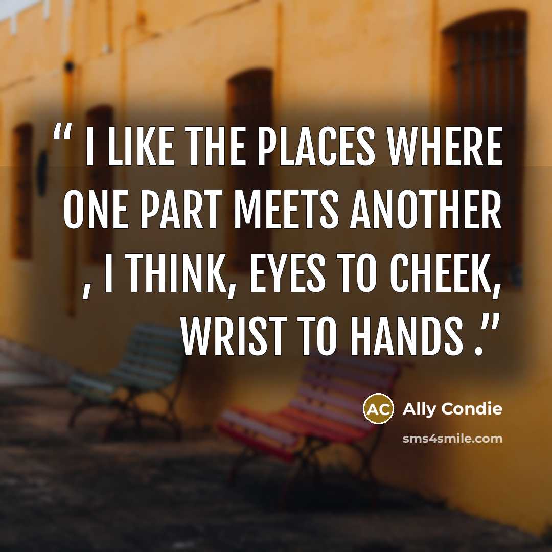 “I like the places where one part meets another , I think, eyes to cheek, wrist to hands .” quote by Ally Condie