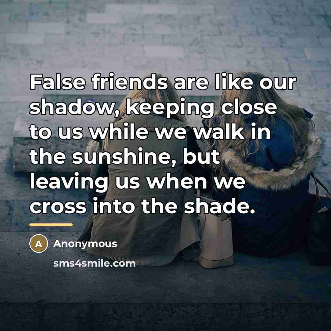 “False friends are like our shadow, keeping close to us…” quote by Anonymous