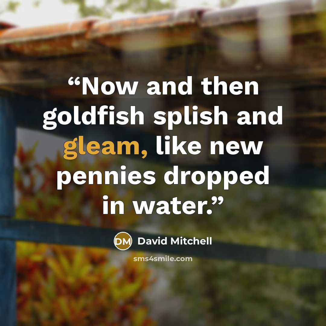 “Now and then goldfish splish and gleam, like new pennies dropped in water.” quote by David Mitchell