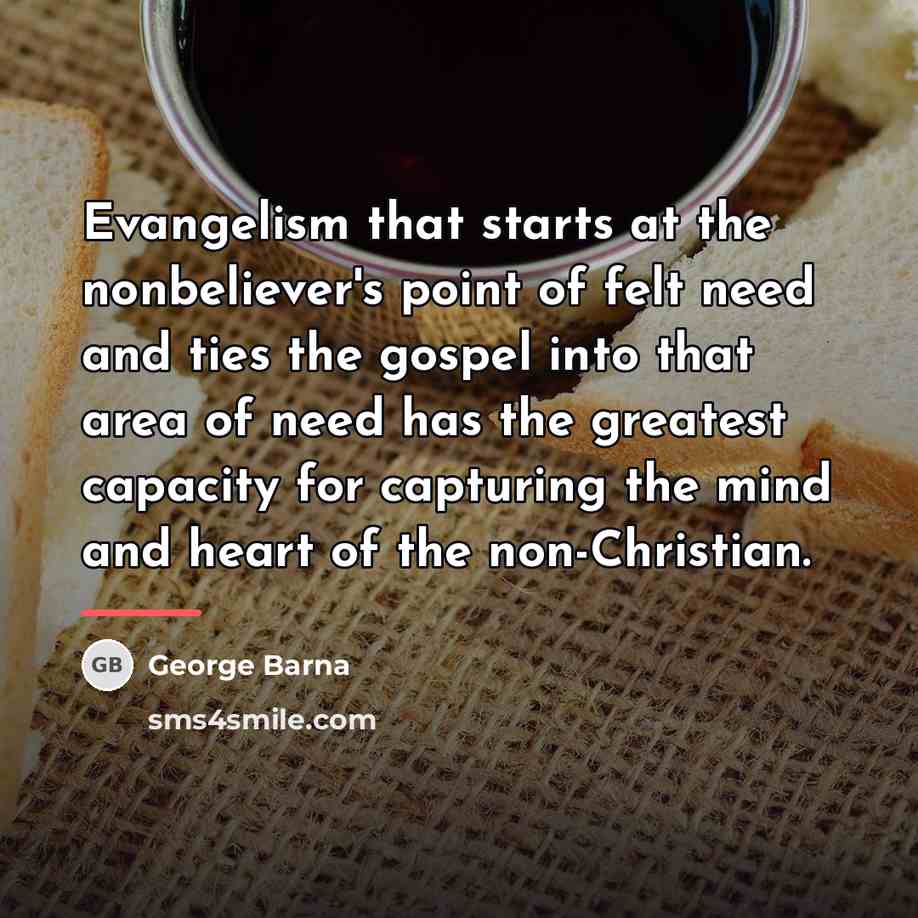 “Evangelism that starts at the nonbeliever's point of felt need…” quote by George Barna
