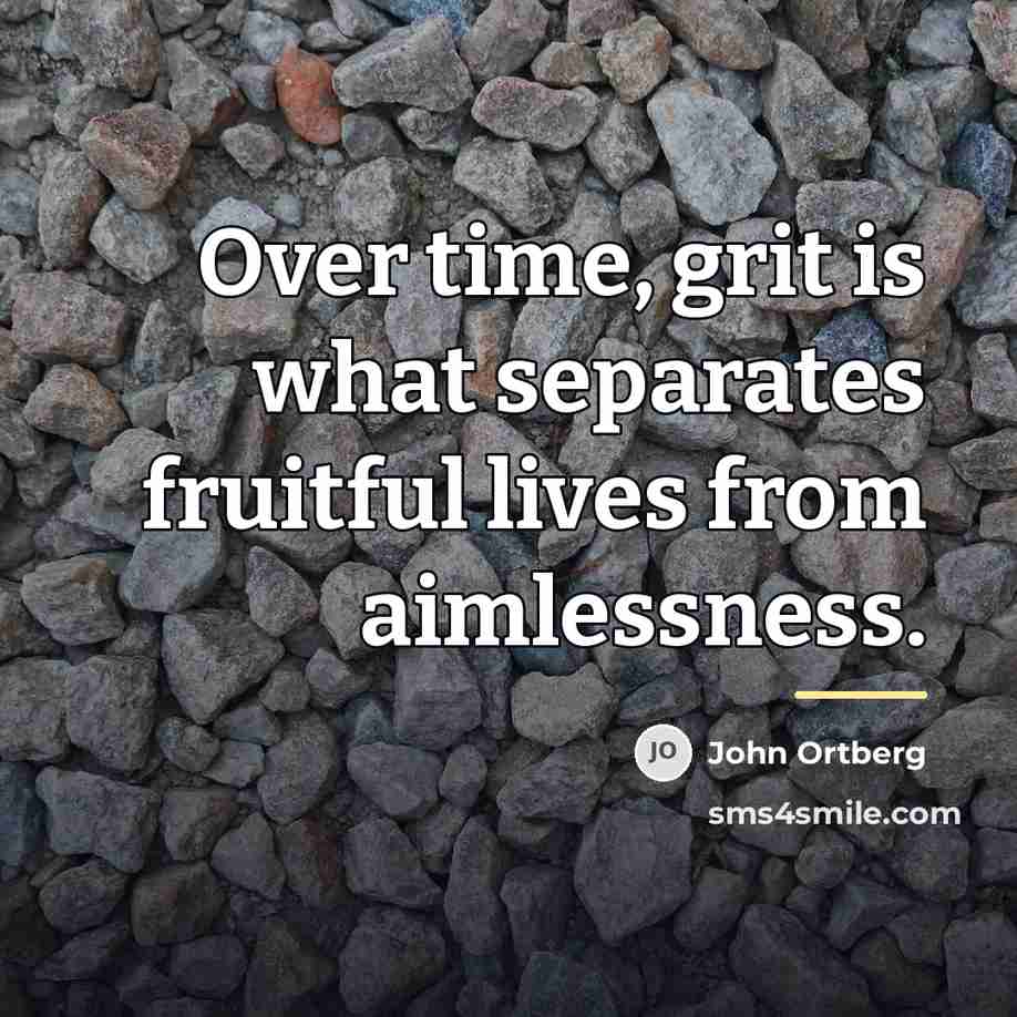 “Over time, grit is what separates fruitful lives from aimlessness.…” quote by John Ortberg