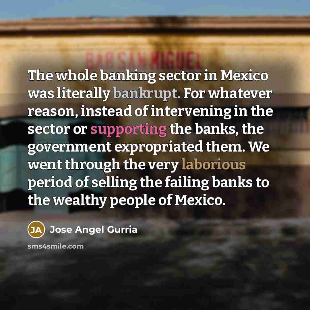 “The whole banking sector in Mexico was literally bankrupt. For…” quote by Jose Angel Gurria