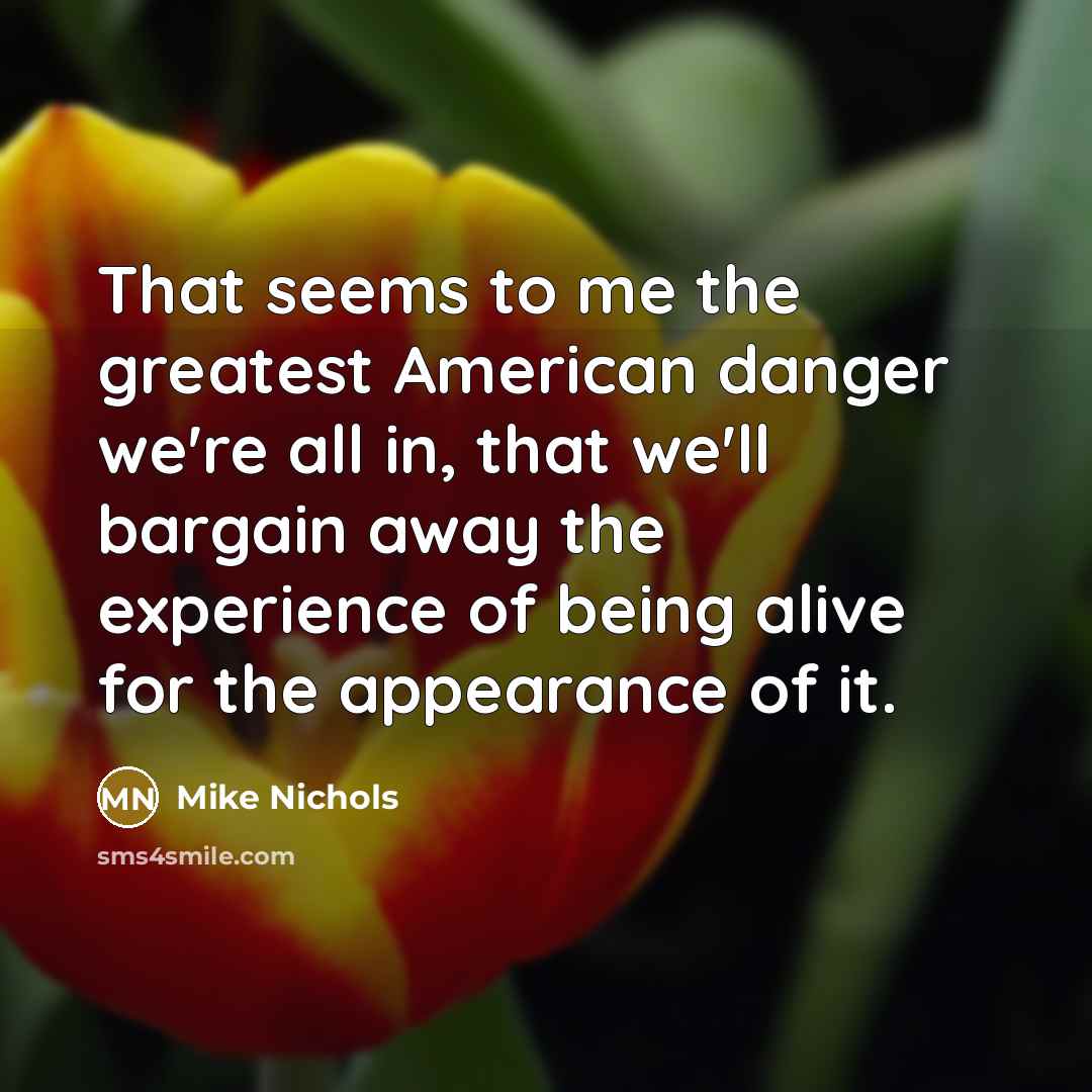 “That seems to me the greatest American danger we're all…” quote by Mike Nichols