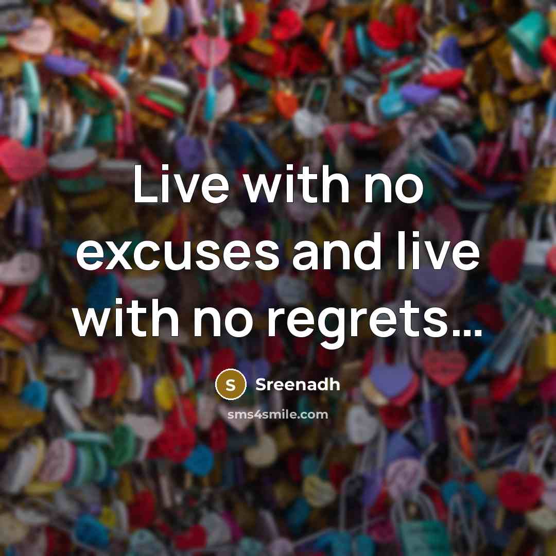 “Live with no excuses and live with no regrets....…” quote by Sreenadh