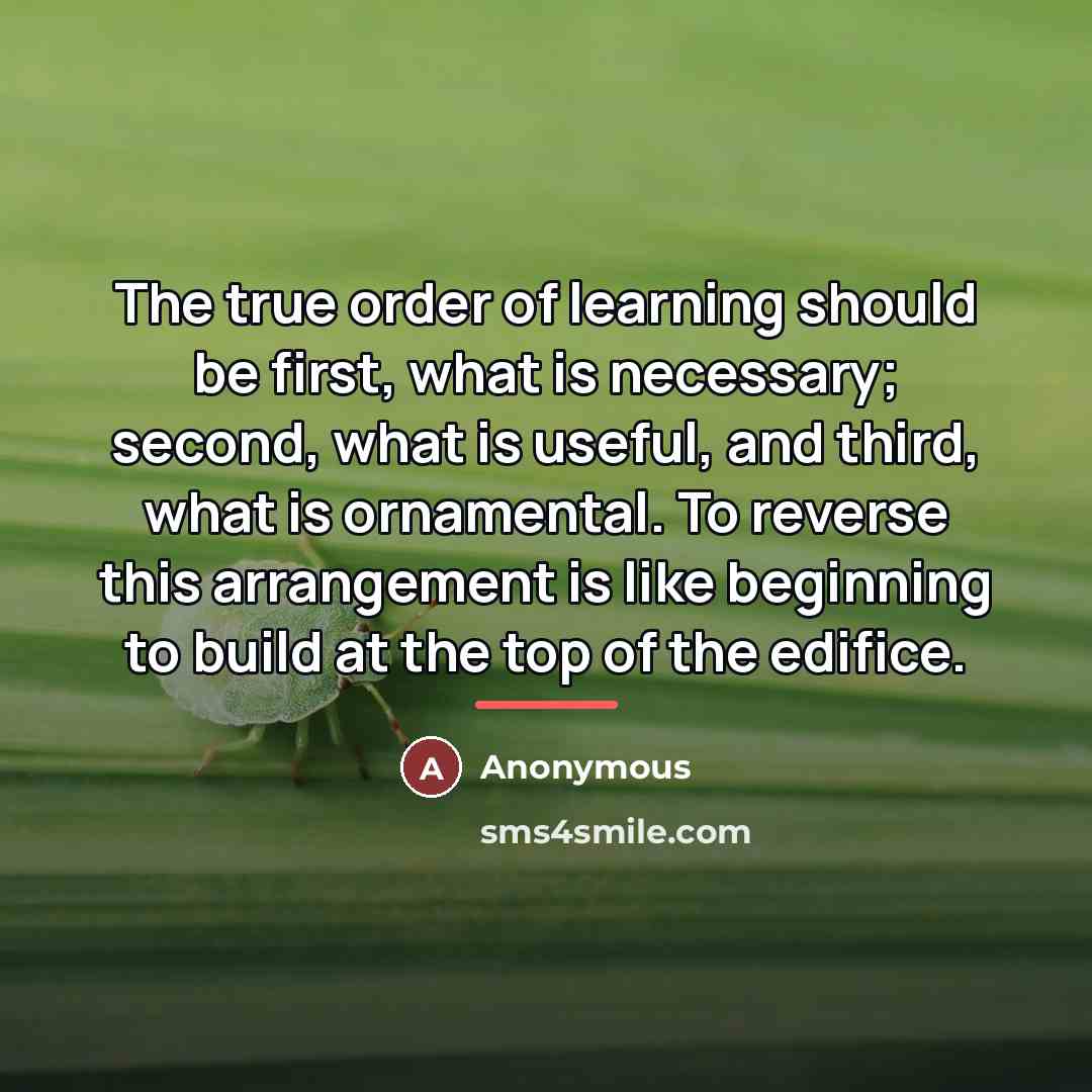“The true order of learning should be first, what is…” quote by Anonymous
