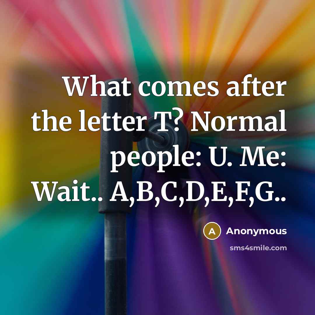 “What comes after the letter T? Normal people: U. Me:…” quote by Anonymous