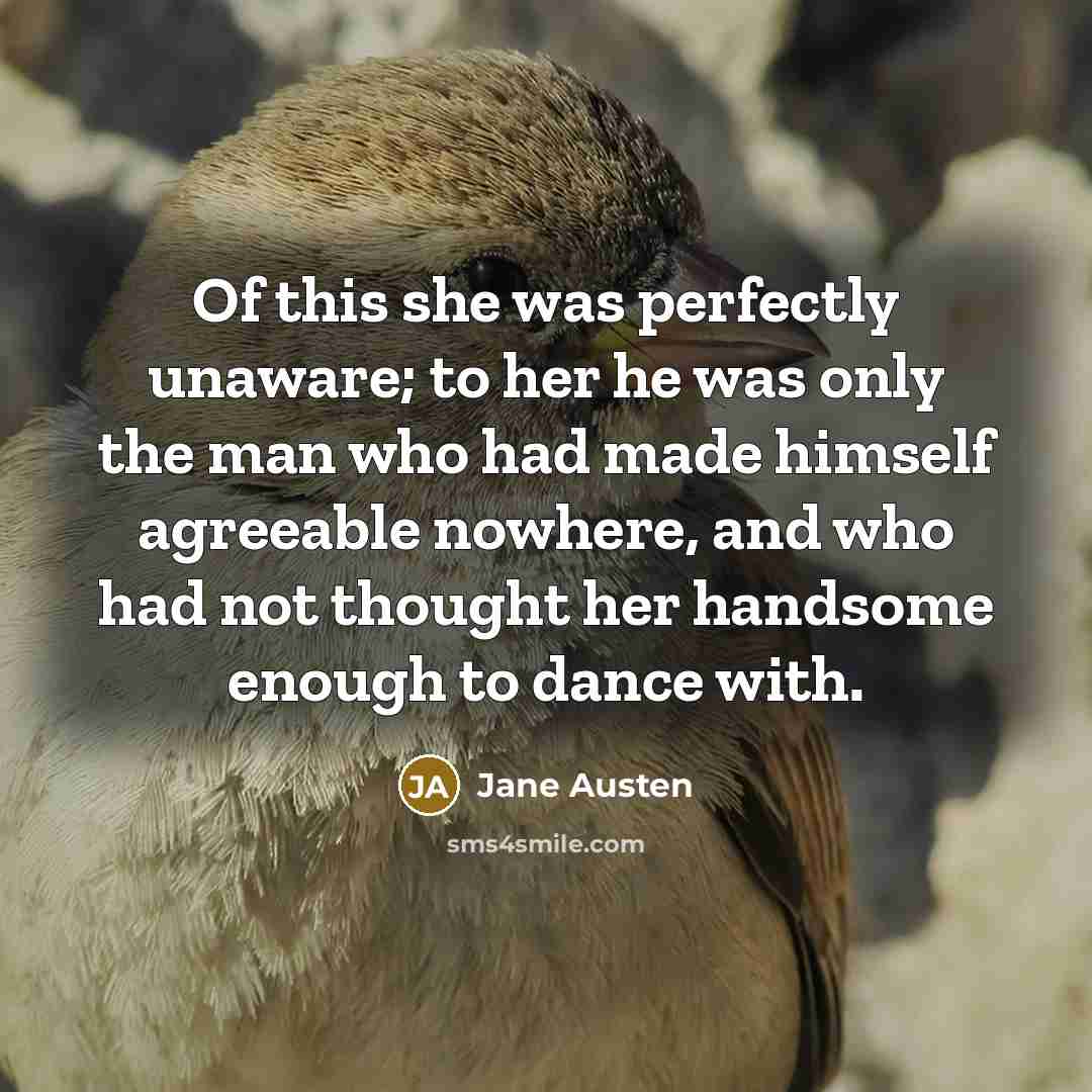“Of this she was perfectly unaware; to her he was…” quote by Jane Austen