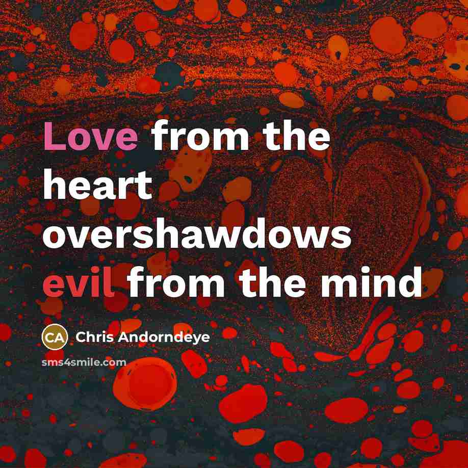 “Love from the heart overshawdows evil from the mind” quote by Chris Andorndeye